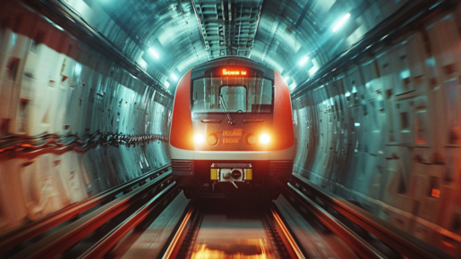 Train going through a dark tunnell